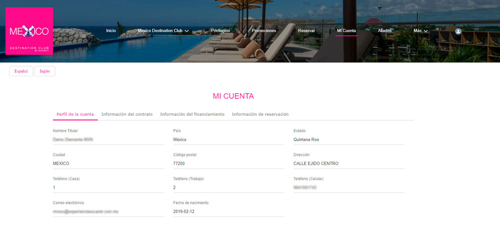 Web México Destination Club | Mi Cuenta